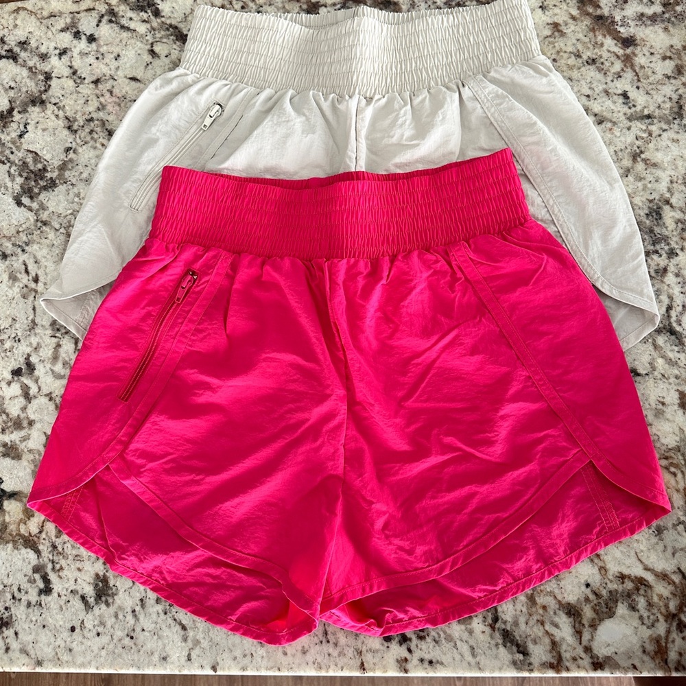 Zenana Outfitters Pink and White Athletic Shorts